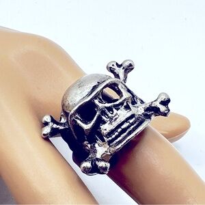 Skull Crossbones Ring Adjustable Ring Viking Nordic Goth Biker Halloween